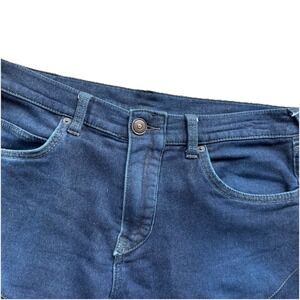 True Religion Jeans Blue Rocco Moto Relaxed Skinny Run Stitch Knee Stretch Sz 32